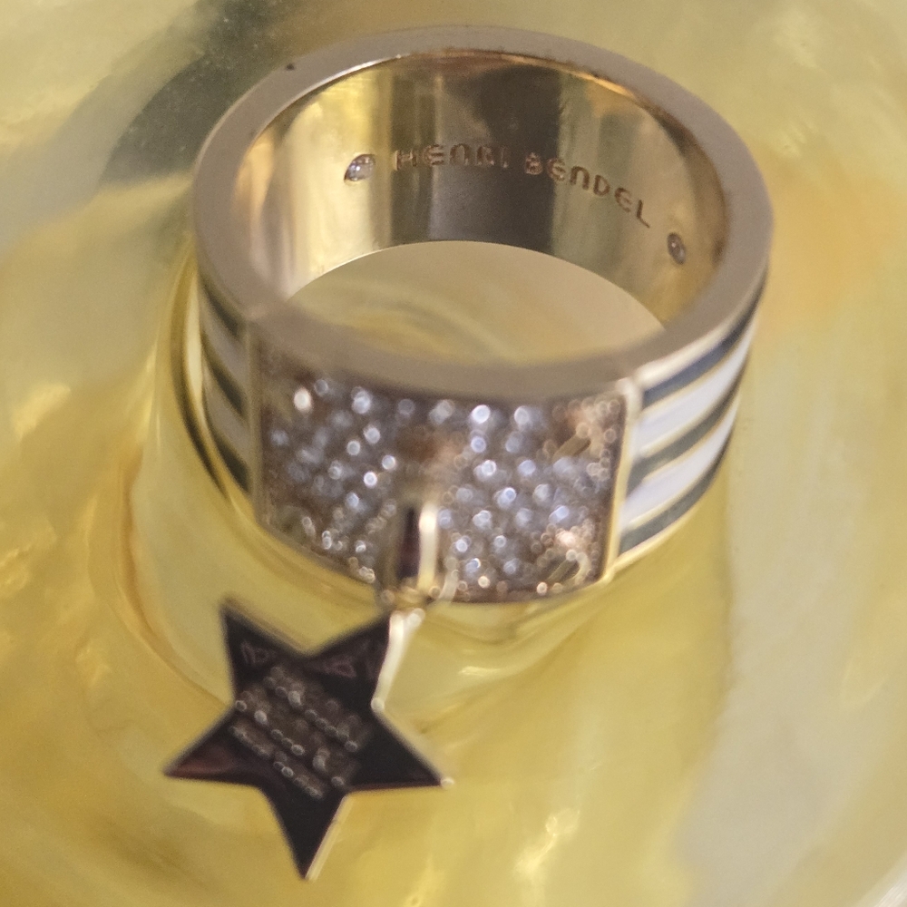 NWOT Henri Bendel White And Brown Band Ring Size 8 - Picture 4 of 5